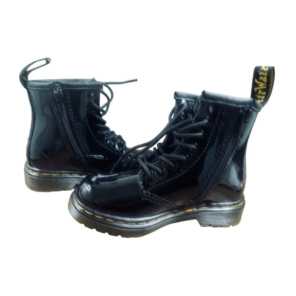 Dr. Martens 1460T -SIZE 8 Kids Unisex Black Combat Side Zipper Boots - Picture 5 of 9